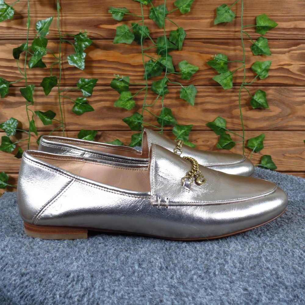 Coach Hanna Women Loafer Size 8 Professional Casual Metallic Silver Leather - Picture 4 of 9